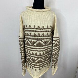 Vintage Mod Roll Collar 70s Hipster Bohemian Oversized Woman L Knit Sweater 3D